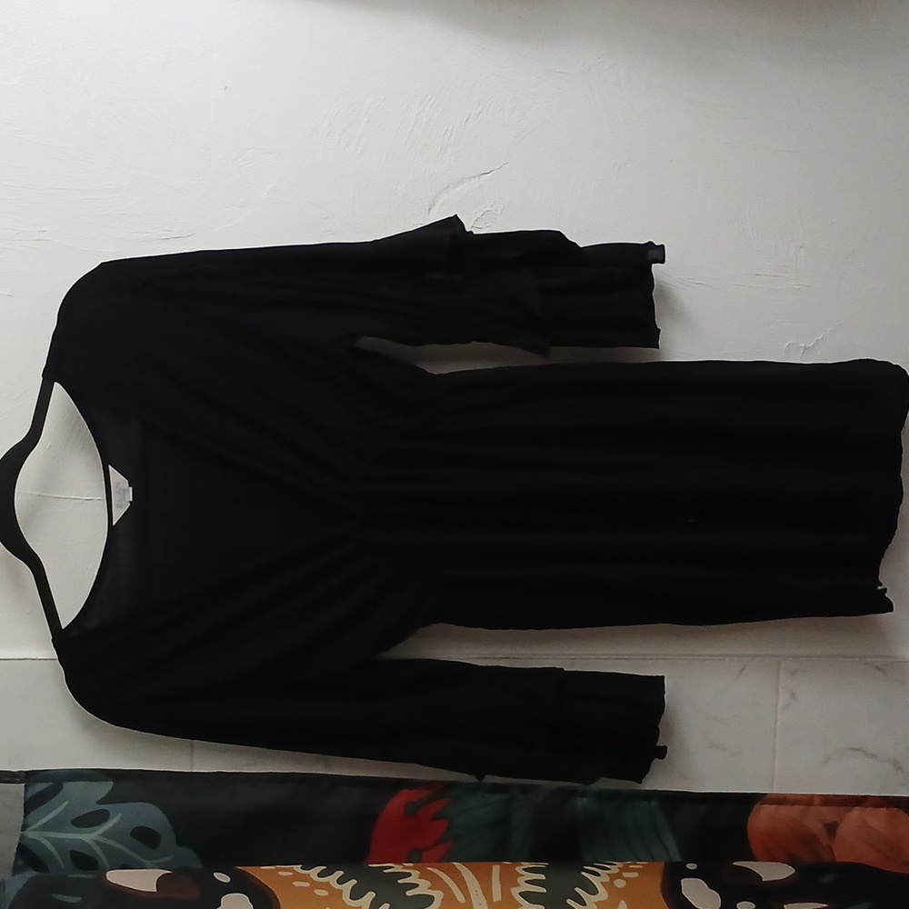 Elan Beach Black Clinched-Top Dress Boho Sleeves Size M